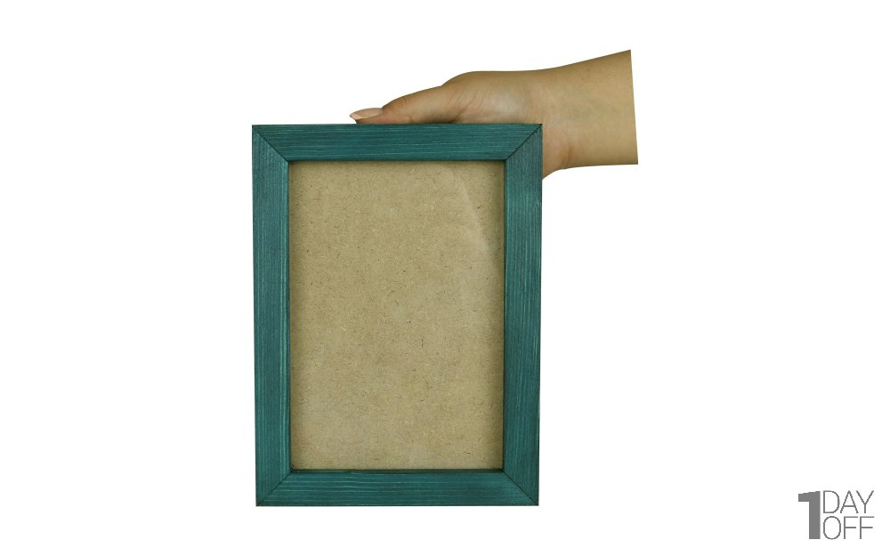قاب عکس چوبی دست ساز ابعاد 15x20 سانتی‌متر رنگ فیروزه‌ای