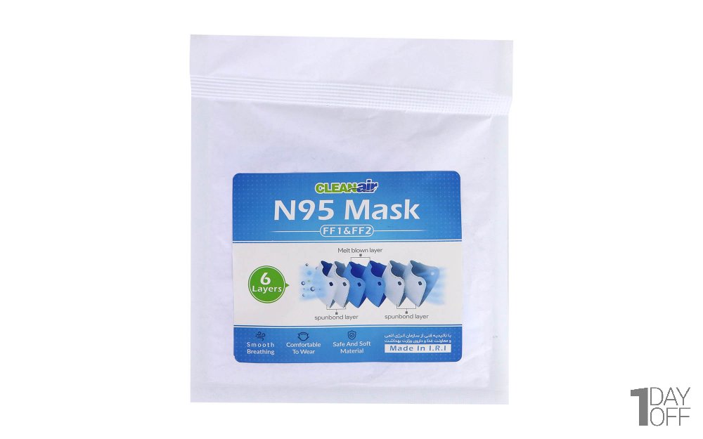 ماسک 6 لایه مدل N95 نوع FF2&FF1 کلین ایر بسته 1 عددی