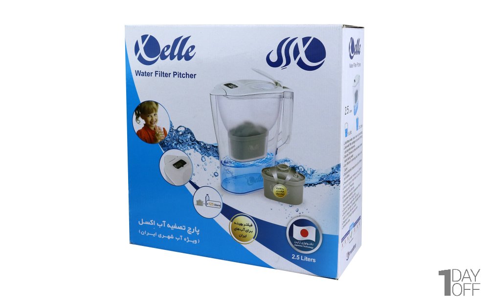 پارچ تصفیه آب مناسب برای آب شهری ایران به همراه 1 عدد فیلتر اکسل (Xelle) مدل 25 رنگ سفید