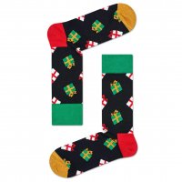 جوراب هپی‌ساکس (Happy Socks) کد 2590 سری کریسمس طرح جعبه هدیه رنگ زمینه مشکی