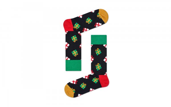 جوراب هپی‌ساکس (Happy Socks) کد 2590 سری کریسمس طرح جعبه هدیه رنگ زمینه مشکی