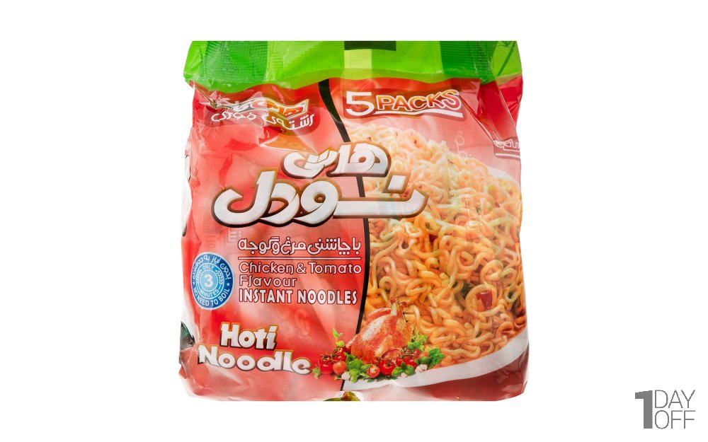 بسته 5 عددی نودل مرغ و گوجه‌فرنگی هاتی‌کارا گلستان مقدار 75 گرم