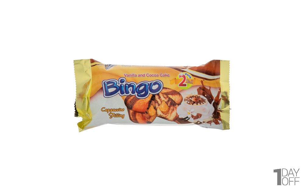 کیک دوقلو دورنگ وانیلی و کاکائو با مغزی کرم کاپوچینو مقدار 65 گرم