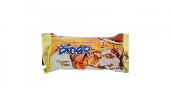 کیک دوقلو دورنگ وانیلی و کاکائو با مغزی کرم کاپوچینو مقدار 65 گرم