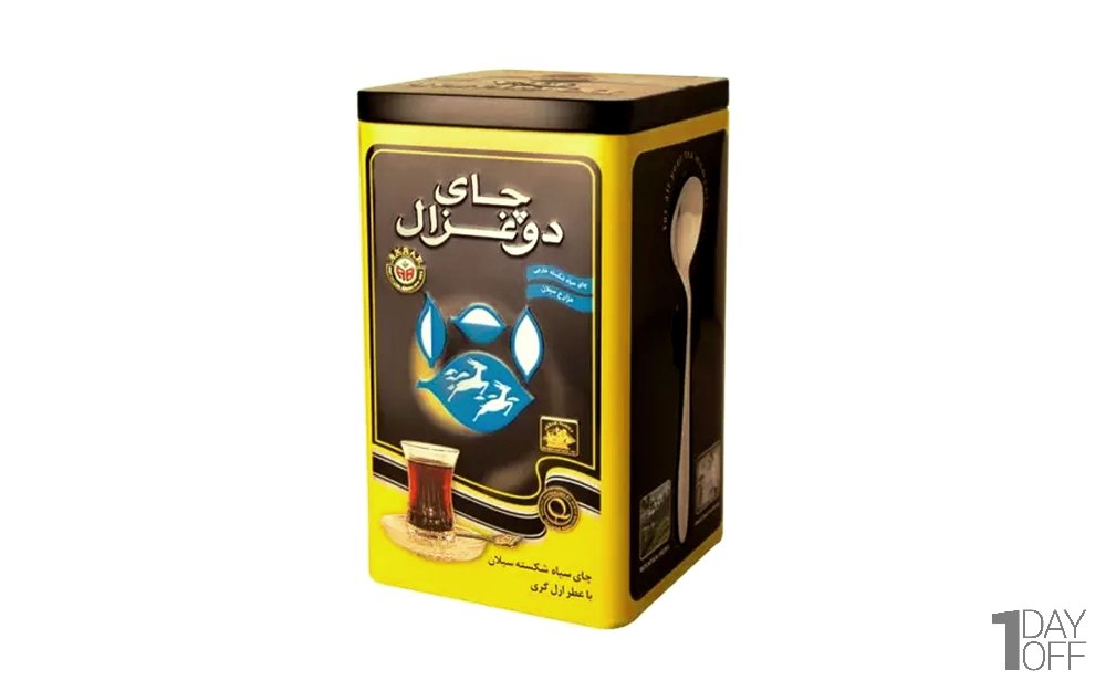 چای سیاه معطر سیلان دوغزال قوطی فلزی مقدار 400 گرم (دارای قاشق هدیه)