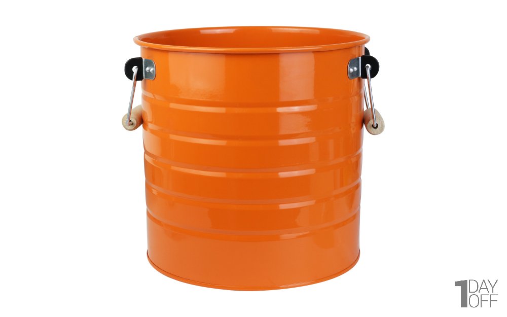 گلدان فلزی دسته‌ چوبی تورینگ ابعاد 29x29x29 سانتی‌متر رنگ نارنجی پرتقالی