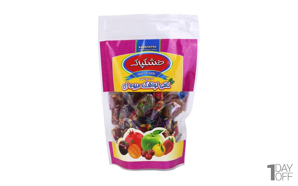 تافی لواشک چند میوه دوسرپیچ خشکپاک مقدار 250 گرم