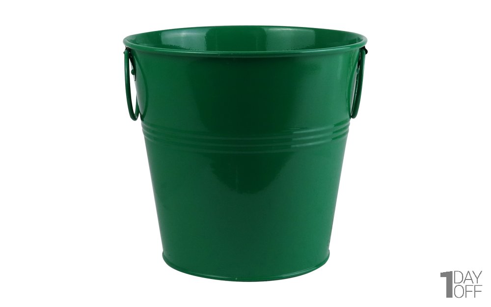گلدان فلزی سطلی دسته‌ حلقه‌ای ابعاد 20x19x14.5 سانتی‌متر رنگ سبز چمنی