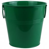 گلدان فلزی سطلی دسته‌ حلقه‌ای ابعاد 20x19x14.5 سانتی‌متر رنگ سبز چمنی