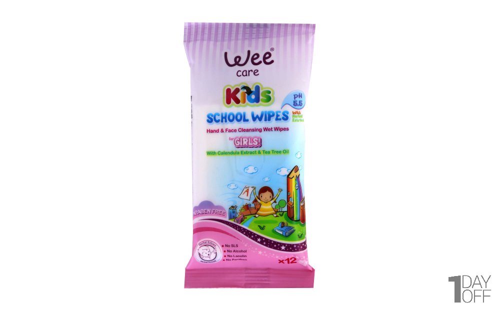  دستمال مرطوب پاک‌کننده دست و صورت مخصوص کودکان بسته 12 عددی وی کر (Wee Care) مدل Girls