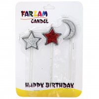 شمع کیک ماه و ستاره فرزام بسته 3 عددی رنگ نقره‌ای و قرمز
