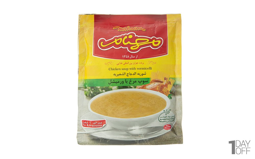 سوپ مرغ و ورمیشل نیمه‌آماده مهنام مقدار 75 گرم