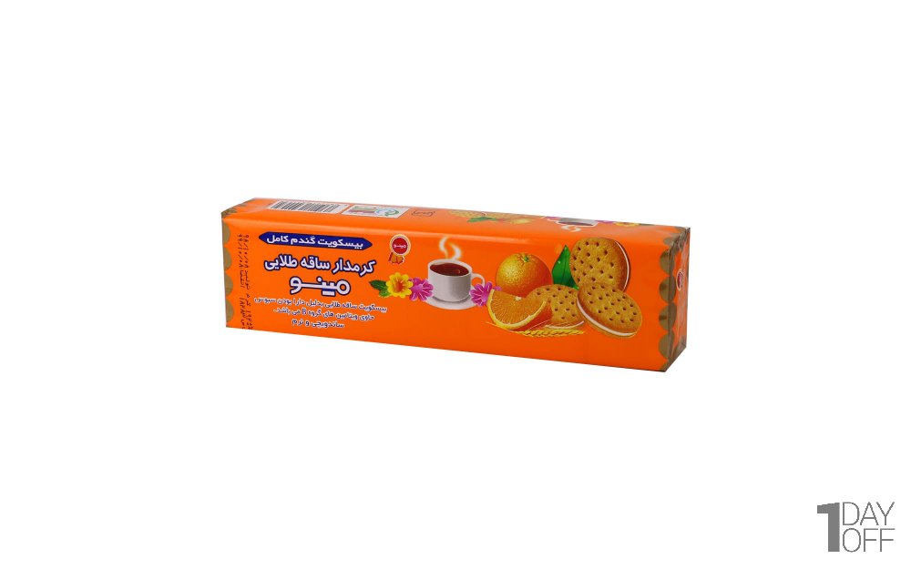 بیسکویت ساقه طلایی کرم‌دار مینو با طعم پرتقال مقدار 192 گرم