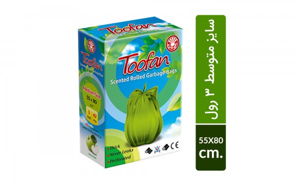  کیسه زباله رولی معطر 42 عددی سایز متوسط 55x80 سانتی‌متر طوفان 