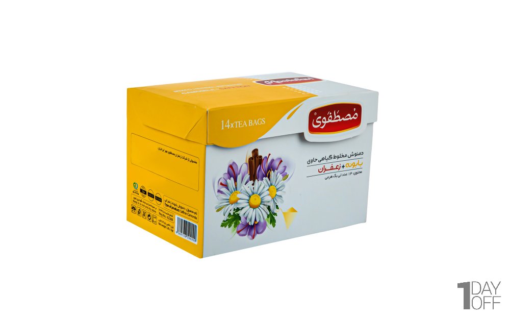 دمنوش مخلوط گیاهی بابونه و زعفران مصطفوی کیسه‌ای مثلثی بسته 14 عددی