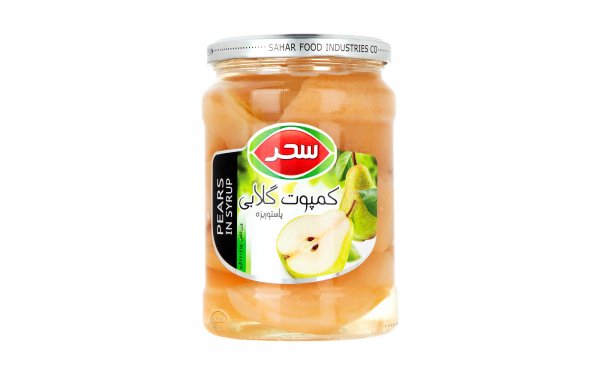 کمپوت شیشه‌ای گلابی سحر مقدار 660 گرم