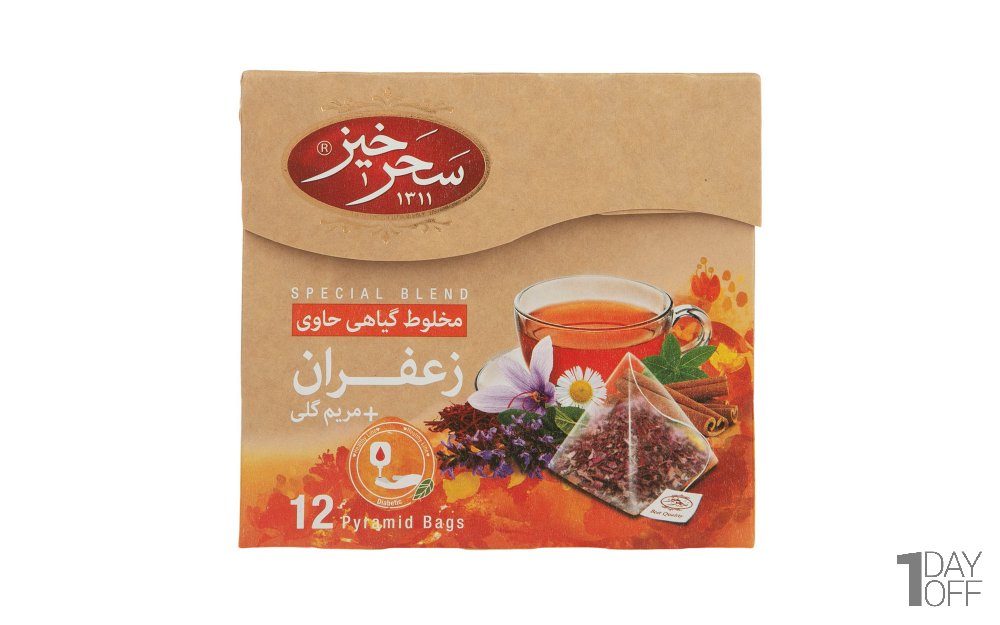 دمنوش زعفران و مریم‌ گلی سحرخیز بسته 12 عددی