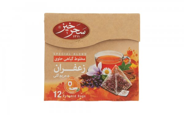 دمنوش زعفران و مریم‌ گلی سحرخیز بسته 12 عددی