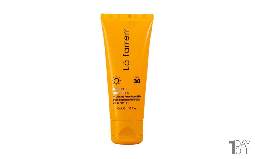 کرم ضد آفتاب و ضد لک بی رنگ SPF30 لافارر مناسب پوست چرب و مستعد آکنه مقدار 40 میلی‌لیتر