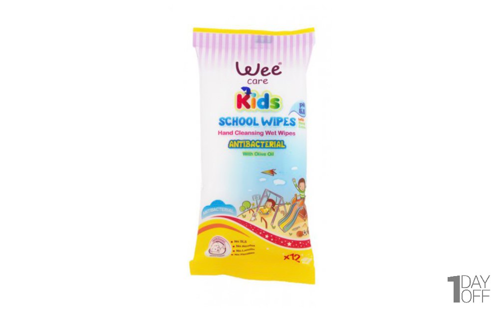 دستمال مرطوب ضدعفونی‌کننده دست و صورت 12 برگی مخصوص کودکان وی کر (Wee Care) مدل Antibacterial