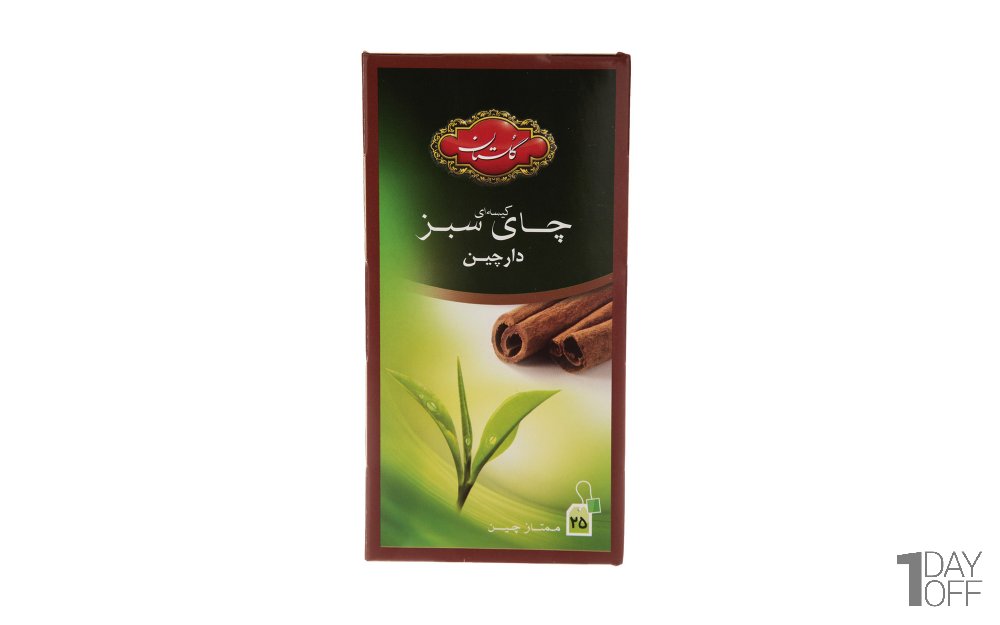 چای سبز کیسه‌ای با طعم دارچین گلستان بسته 25 عددی