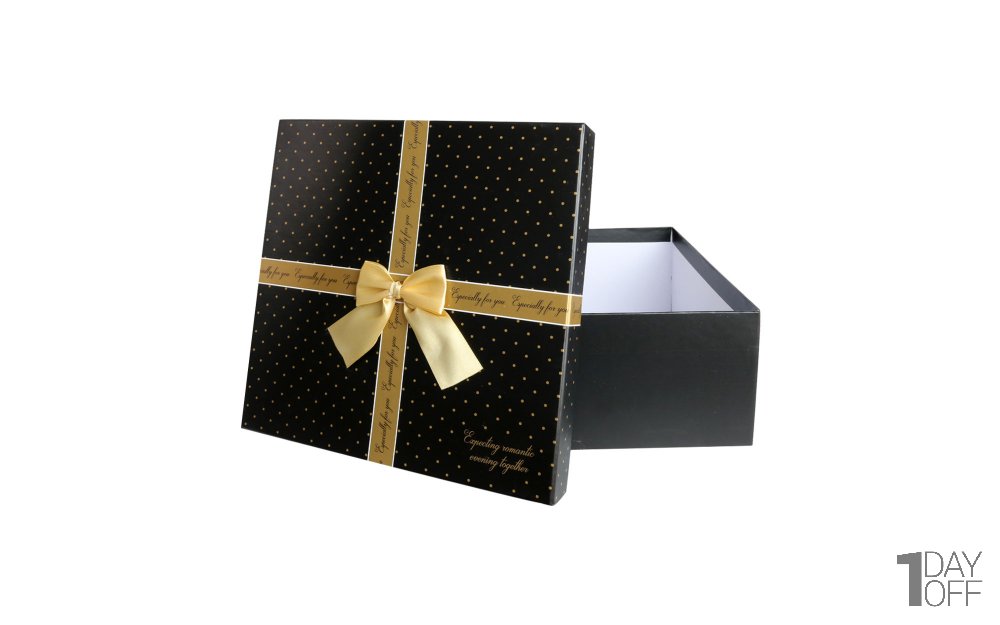 باکس هدیه مکعب رنگ مشکی و طلایی ابعاد 25x25x11 سانتی‌متر 