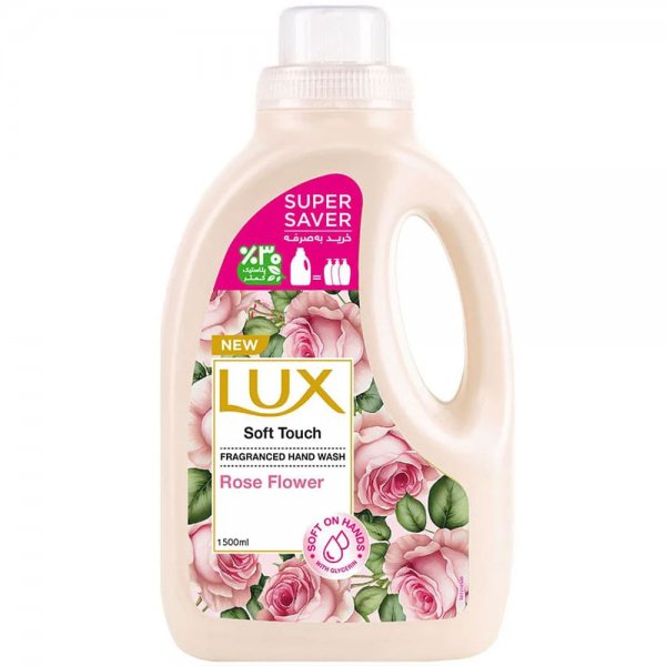مایع دستشویی با رایحه رز فرانسوی و بادام لوکس (Lux) Soft tuch مقدار 1.5 لیتر