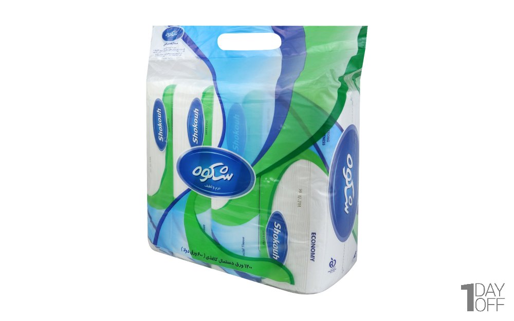 دستمال کاغذی دولایه شکوه بسته 4 عددی مقدار هر بسته 150 برگ