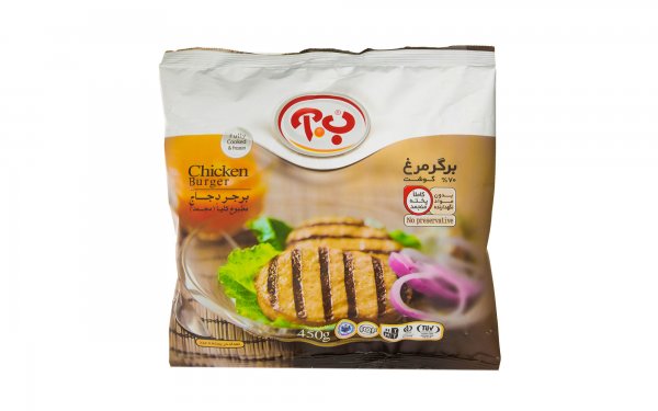 برگر مرغ 70% گوشت منجمد ب.آ مقدار 450 گرم