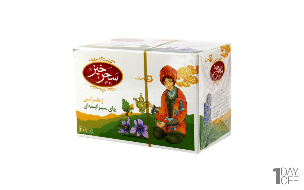 چای سبز کیسه‎‌ای زعفرانی سحرخیز بسته 20 عددی