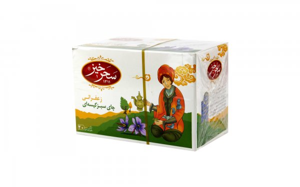 چای سبز کیسه‎‌ای زعفرانی سحرخیز بسته 20 عددی