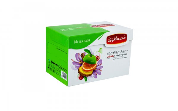 دمنوش مخلوط گیاهی میوه و زعفران کیسه‌ای مثلثی مصطفوی بسته 14 عددی