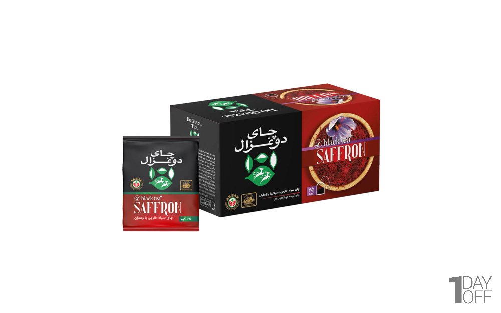 چای سیاه کیسه‌ای با زعفران انولوپ‌دار دوغزال بسته 25 عددی