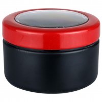 باکس هدیه فلزی گرد رنگ مشکی با درب قرمز ابعاد 11x7 سانتی‌متر