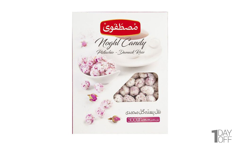 نقل پسته گل محمدی مصطفوی مقدار 300 گرم