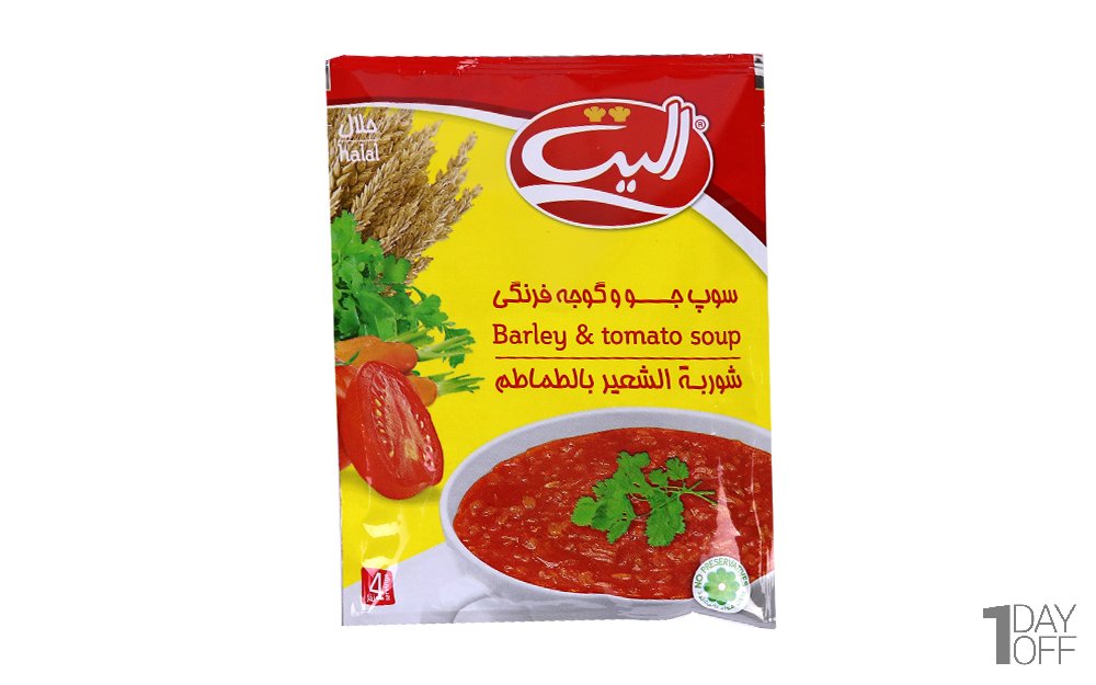 سوپ جو و گوجه‌‍فرنگی نیمه‌آماده الیت مقدار 65 گرم