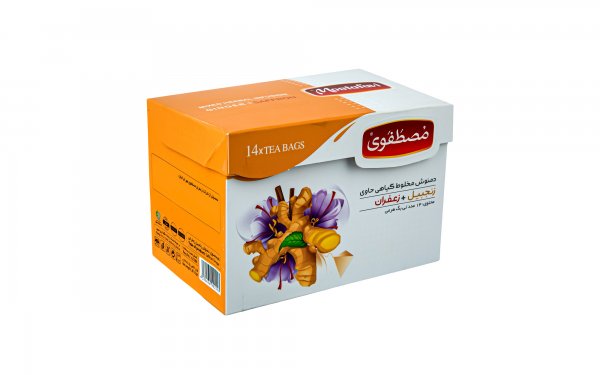 دمنوش مخلوط گیاهی زنجبیل و زعفران کیسه‌ای مثلثی مصطفوی بسته 14 عددی
