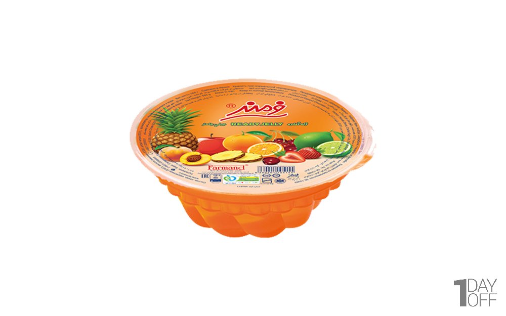 ژله میوه‌ای آماده مصرف ظرفی با طعم هلو فرمند مقدار 500 گرم