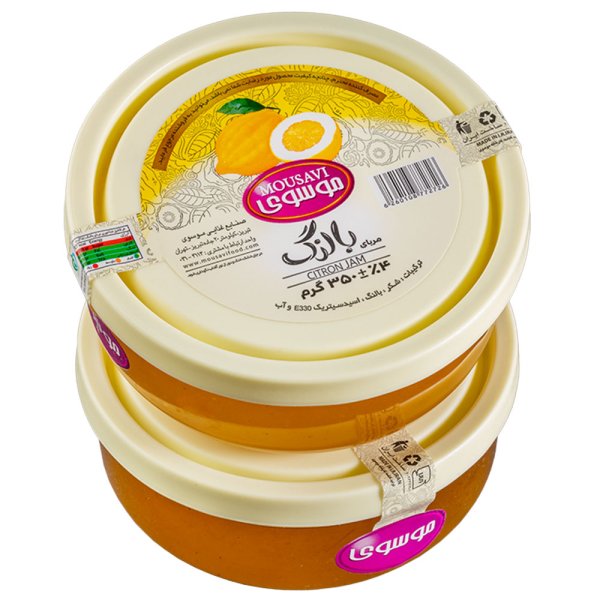 مربا بالنگ موسوی با ظرف دردار شیشه‌ای قابل استفاده مقدار 350 گرم