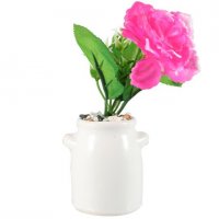 گل رز رنگ صورتی مصنوعی کد 44 با گلدان سرامیکی سفید 