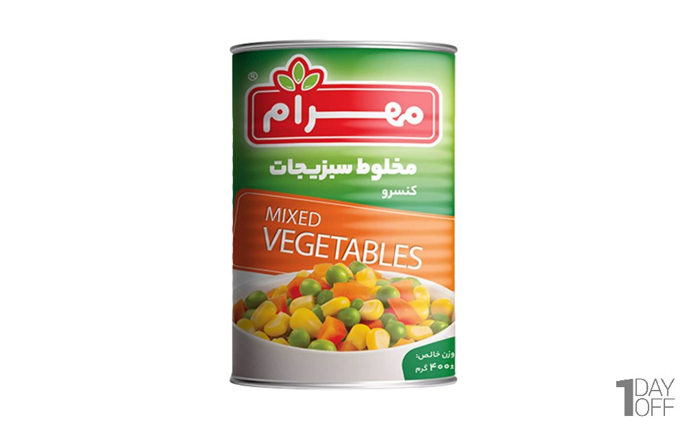 کنسرو مخلوط سبزیجات مهرام مقدار 400 گرم