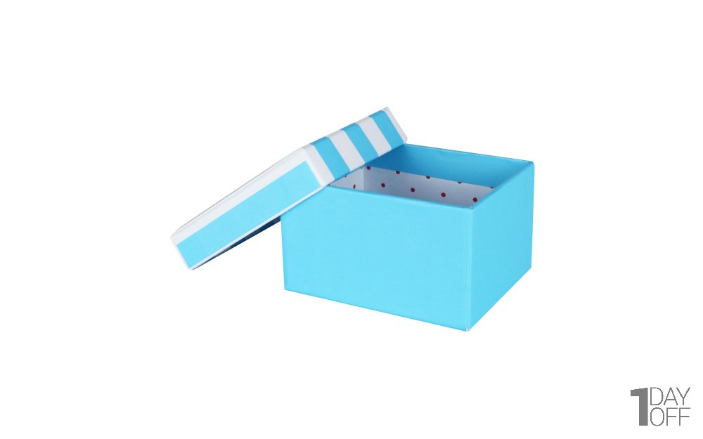 باکس هدیه رنگ آبی با درب راه راه ابعاد 9x10x6 سانتی‌متر