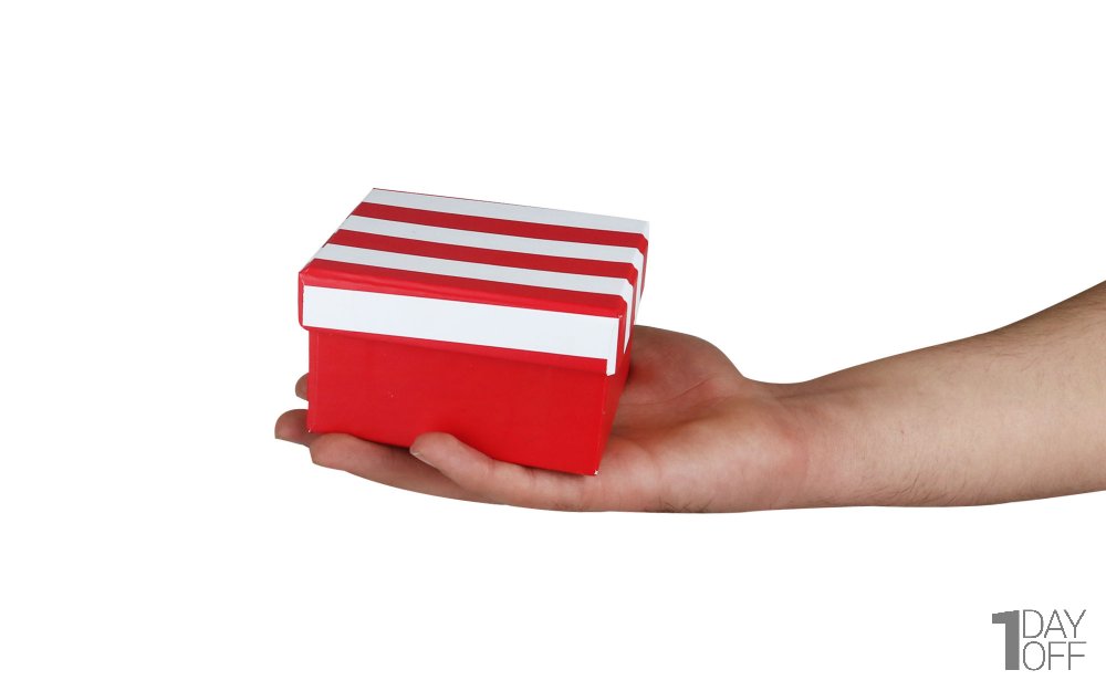 باکس هدیه رنگ آبی با درب راه راه ابعاد 9x10x6 سانتی‌متر