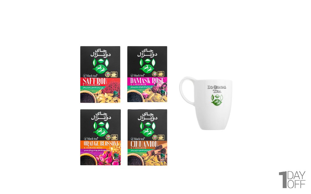 چای سیاه طعم‌دار دوغزال مجموعه 4 عددی به همراه ماگ