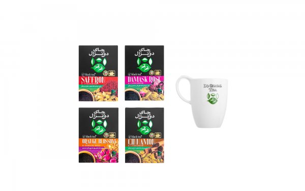 چای سیاه طعم‌دار دوغزال مجموعه 4 عددی به همراه ماگ