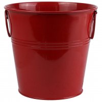 گلدان فلزی سطلی دسته‌ حلقه‌ای ابعاد 17x17x16 سانتی‌متر رنگ قرمز