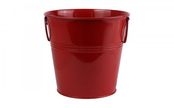گلدان فلزی سطلی دسته‌ حلقه‌ای ابعاد 17x17x16 سانتی‌متر رنگ قرمز