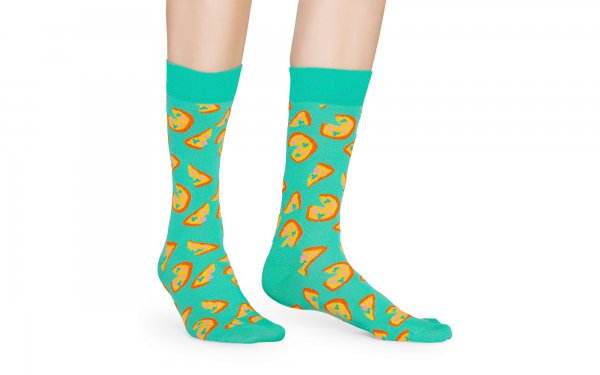  جوراب هپی‌ساکس (Happy Socks) کد 6636 سری غذا طرح پیتزا رنگ زمینه فیروزه‌ای