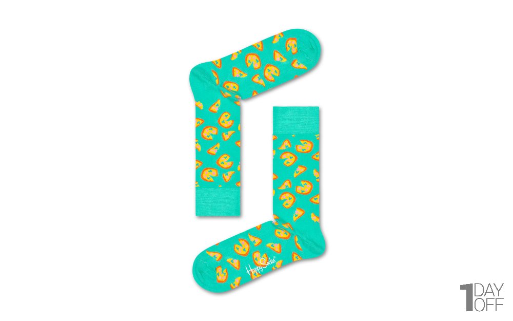  جوراب هپی‌ساکس (Happy Socks) کد 6636 سری غذا طرح پیتزا رنگ زمینه فیروزه‌ای