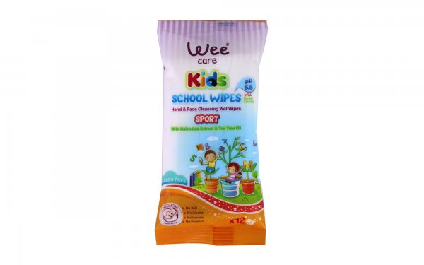 دستمال مرطوب پاک‌کننده دست و صورت مخصوص کودکان بسته 12 عددی وی کر (Wee Care) مدل Sport